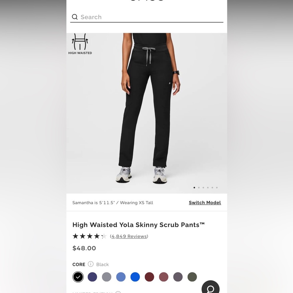 Figs High Waisted Scrub Pants Black L
